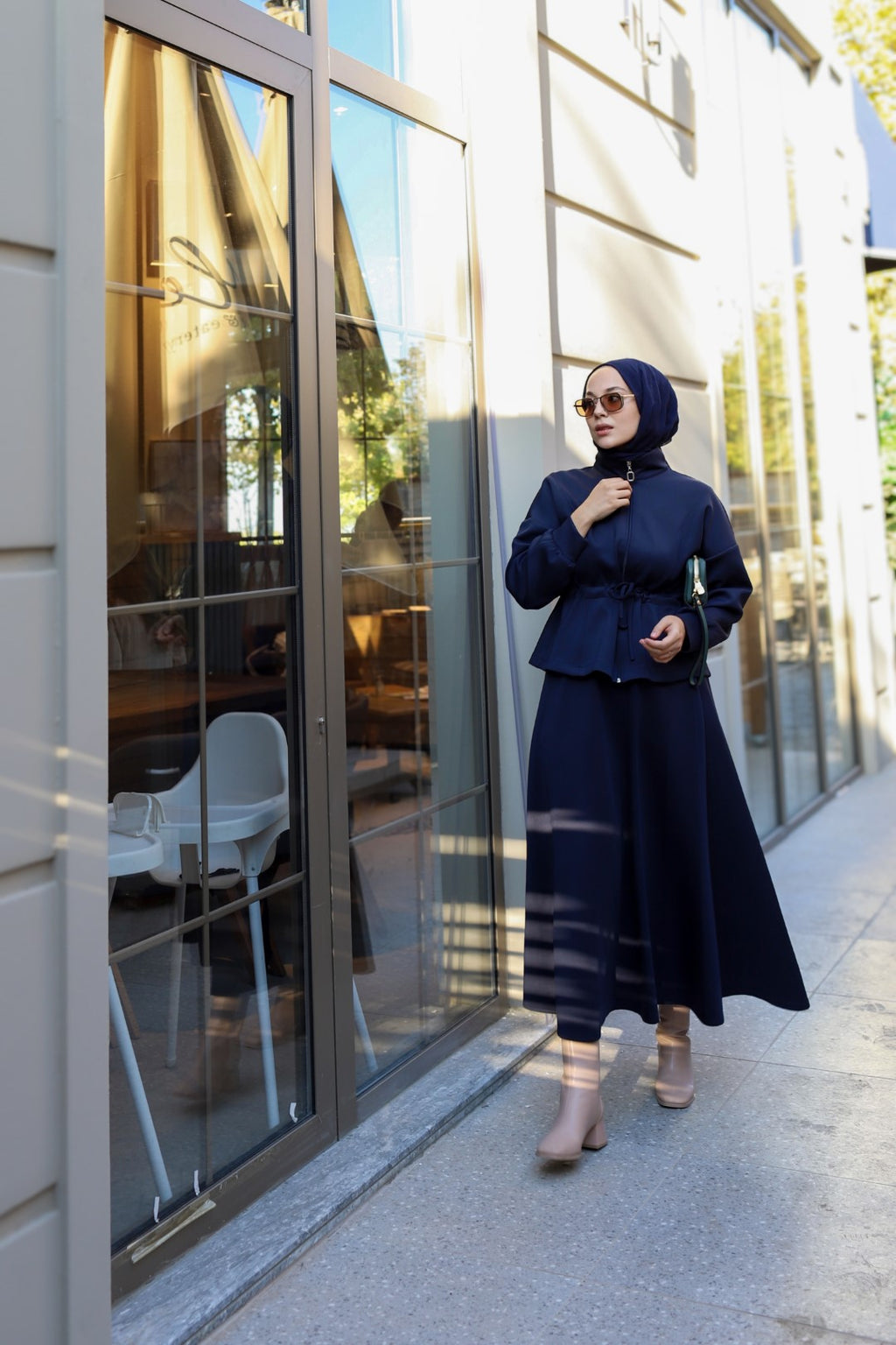 Bel Büzgülü Etekli Scuba Takım Lacivert