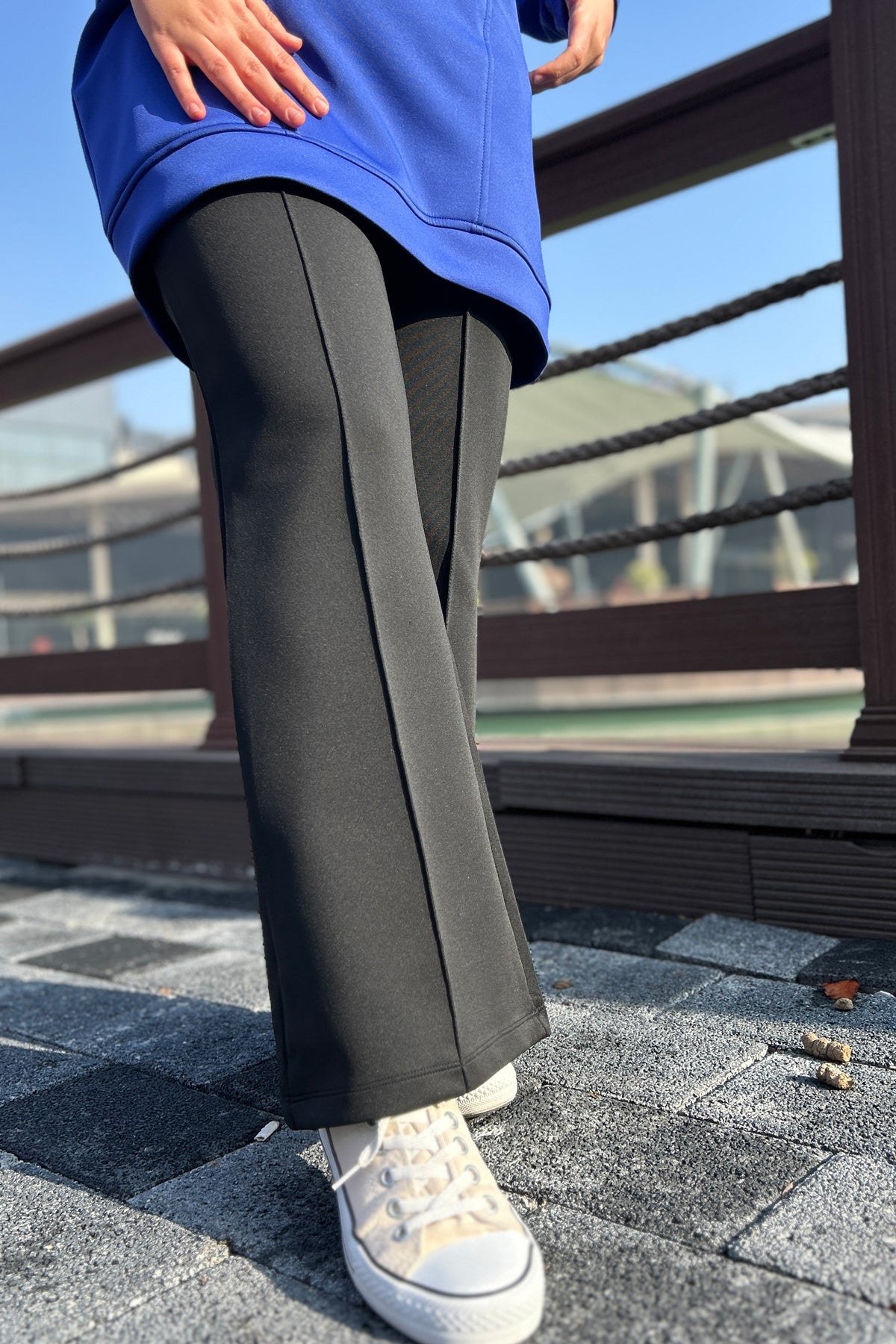 Çima Detaylı Scuba Pantolon Siyah