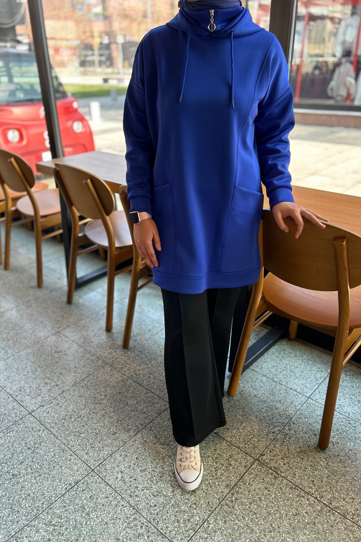 Boğazı Fermuar Detaylı Sweat Saks