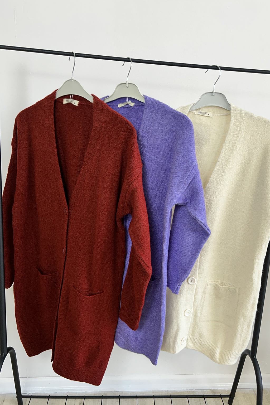 Düğme Detaylı Cepli Uzun Hırka Bordo