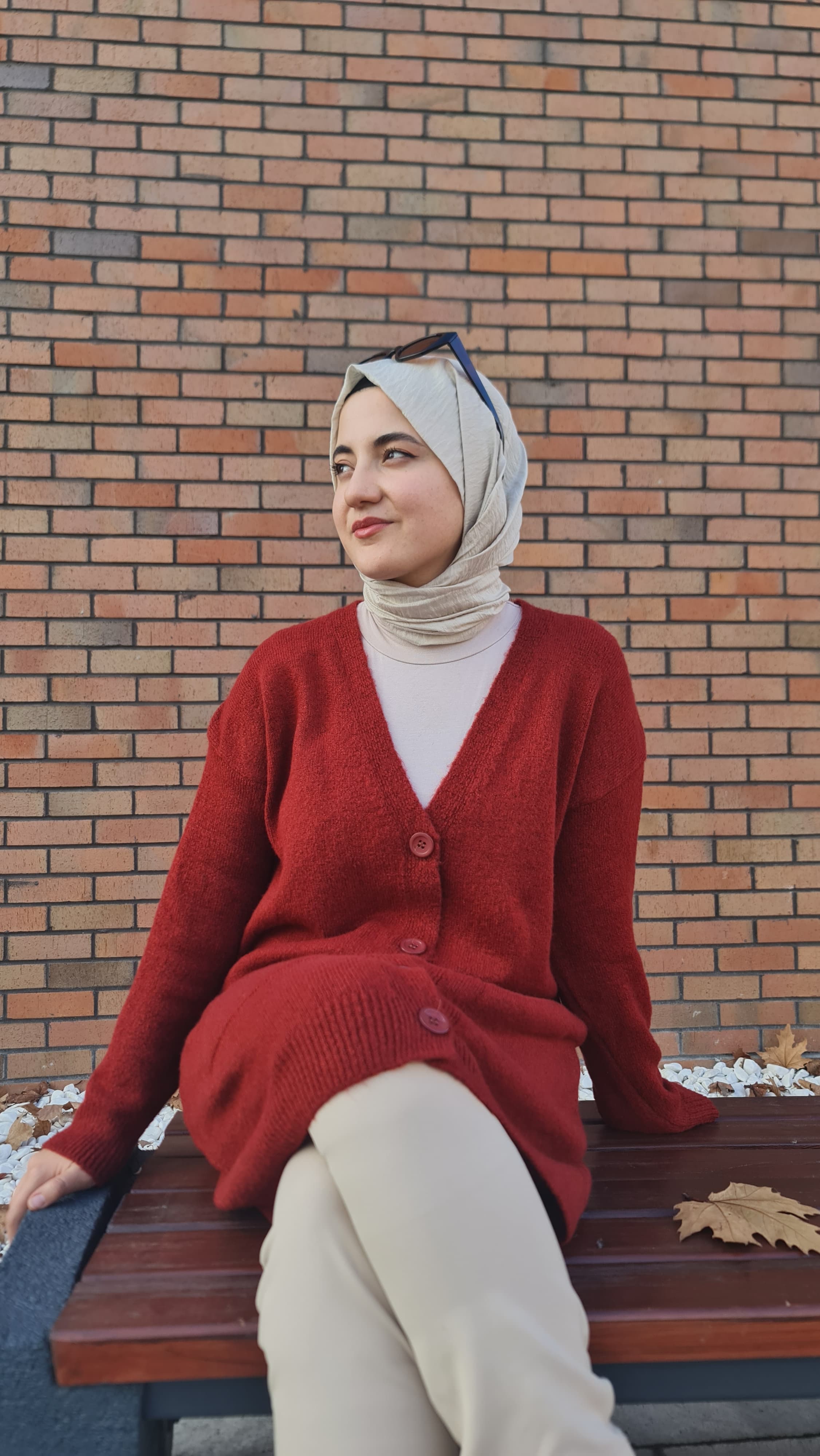 Düğme Detaylı Cepli Uzun Hırka Bordo