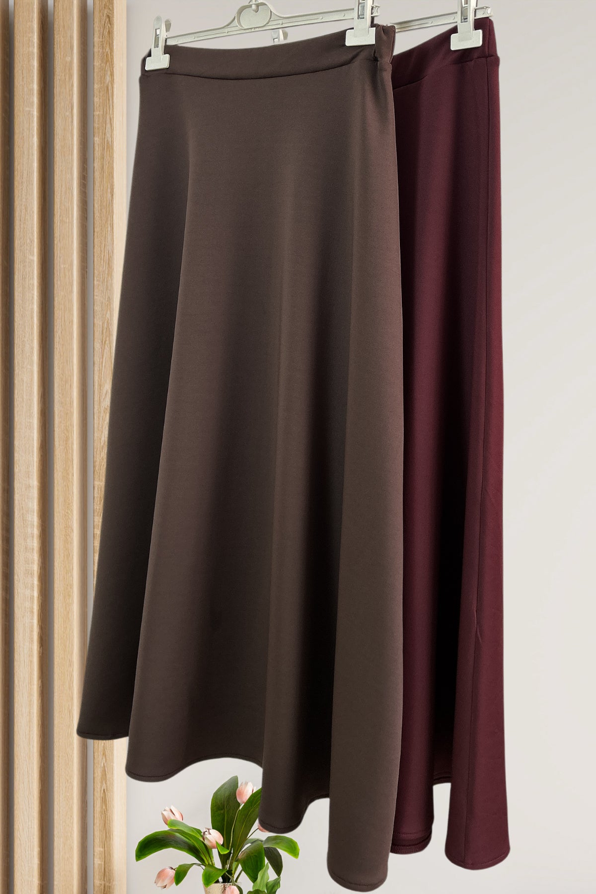 Beli Lastikli Scuba Kloş Etek Acı Kahve