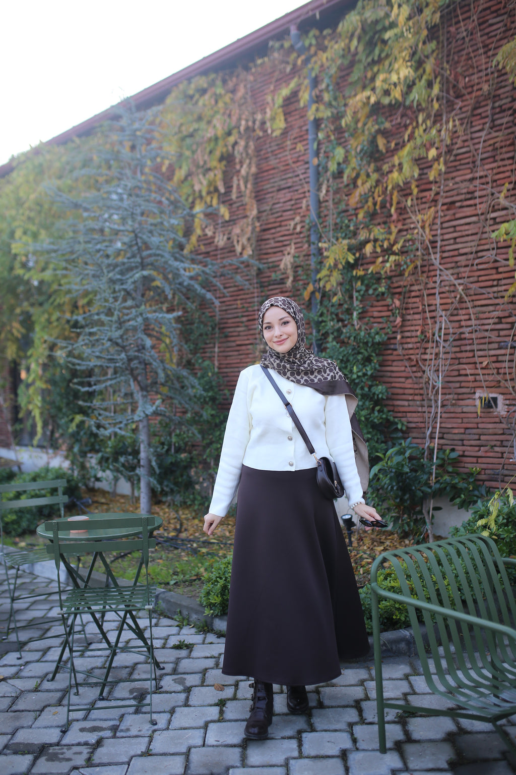 Beli Lastikli Scuba Kloş Etek Acı Kahve