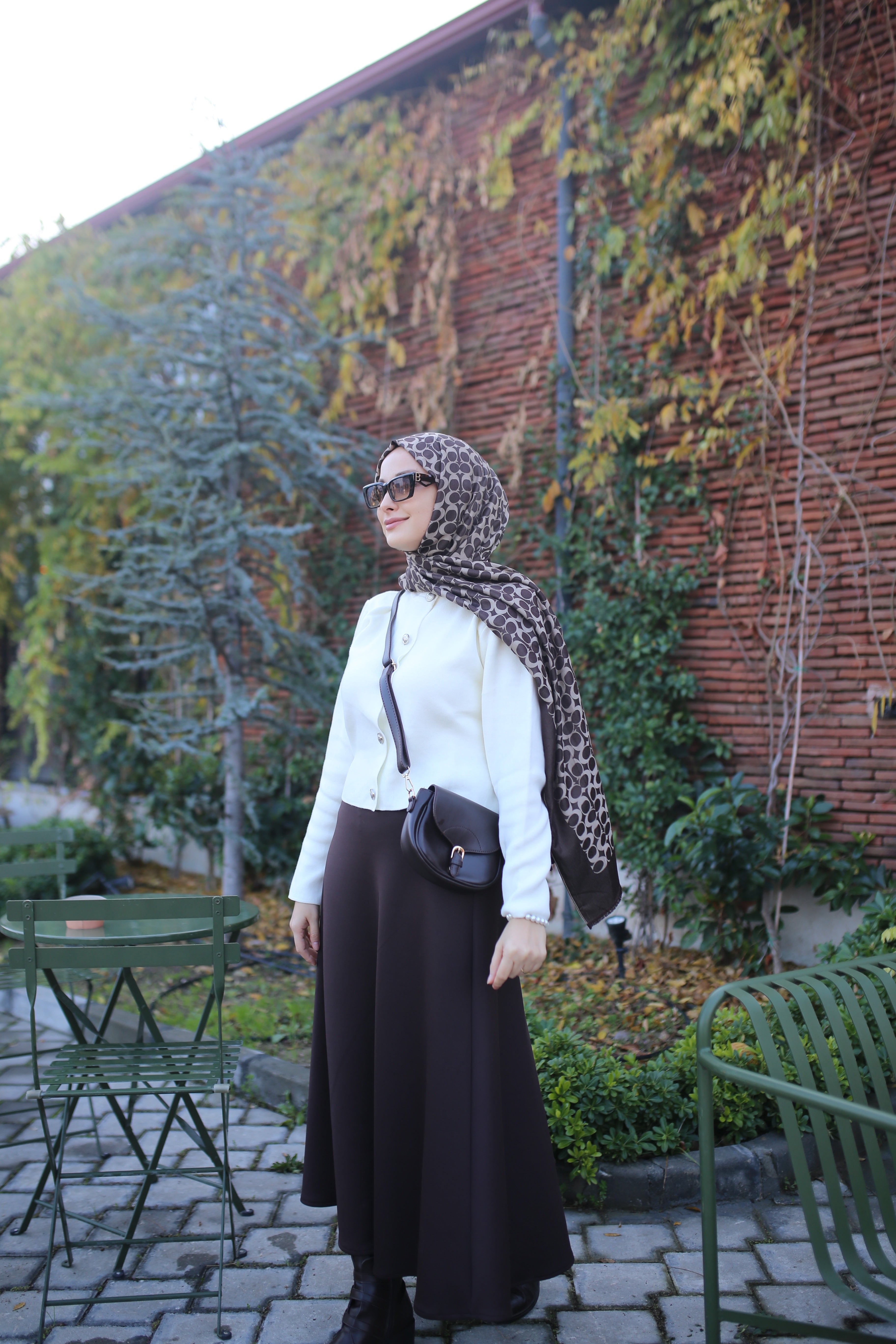 Beli Lastikli Scuba Kloş Etek Acı Kahve