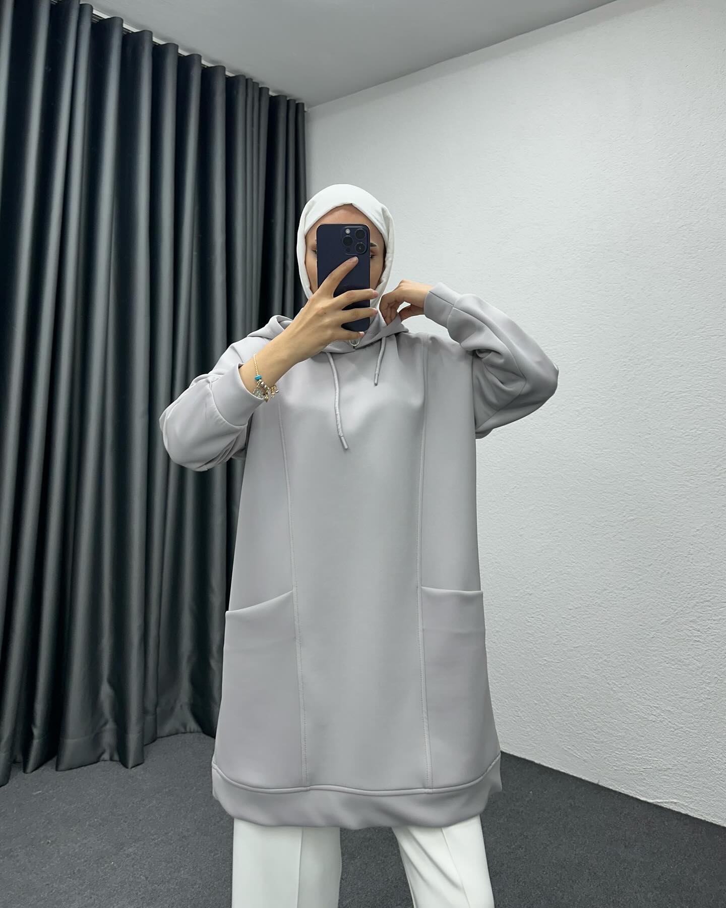 Boğazı Fermuar Detaylı Sweat Gri