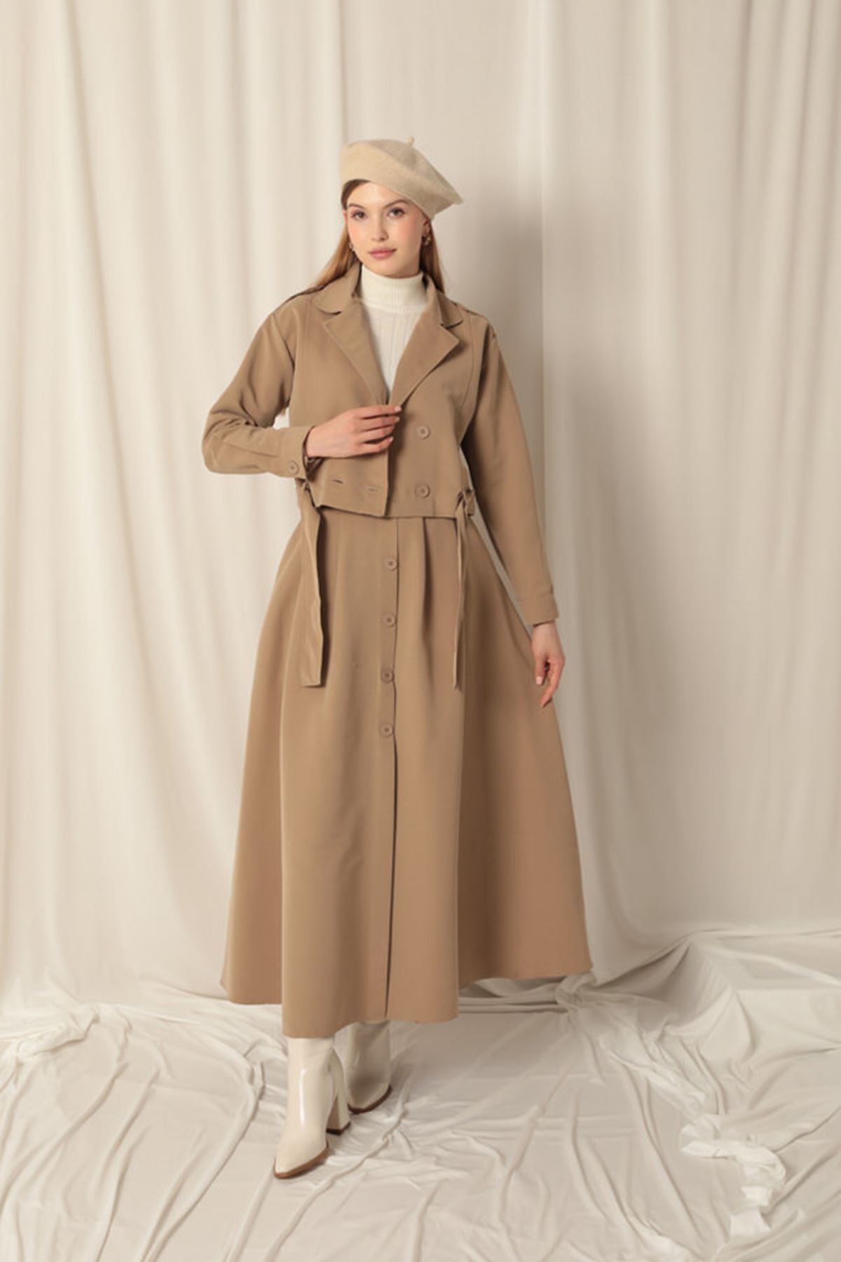 Torino Kumaş Kadın Vizon Etekli Takım