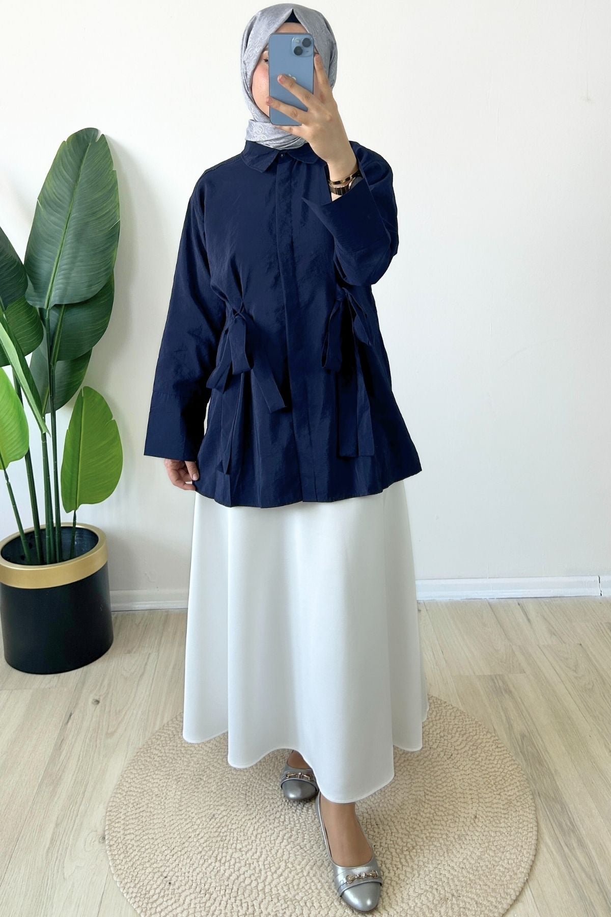 Efnan Bağcıklı Gömlek - Lacivert