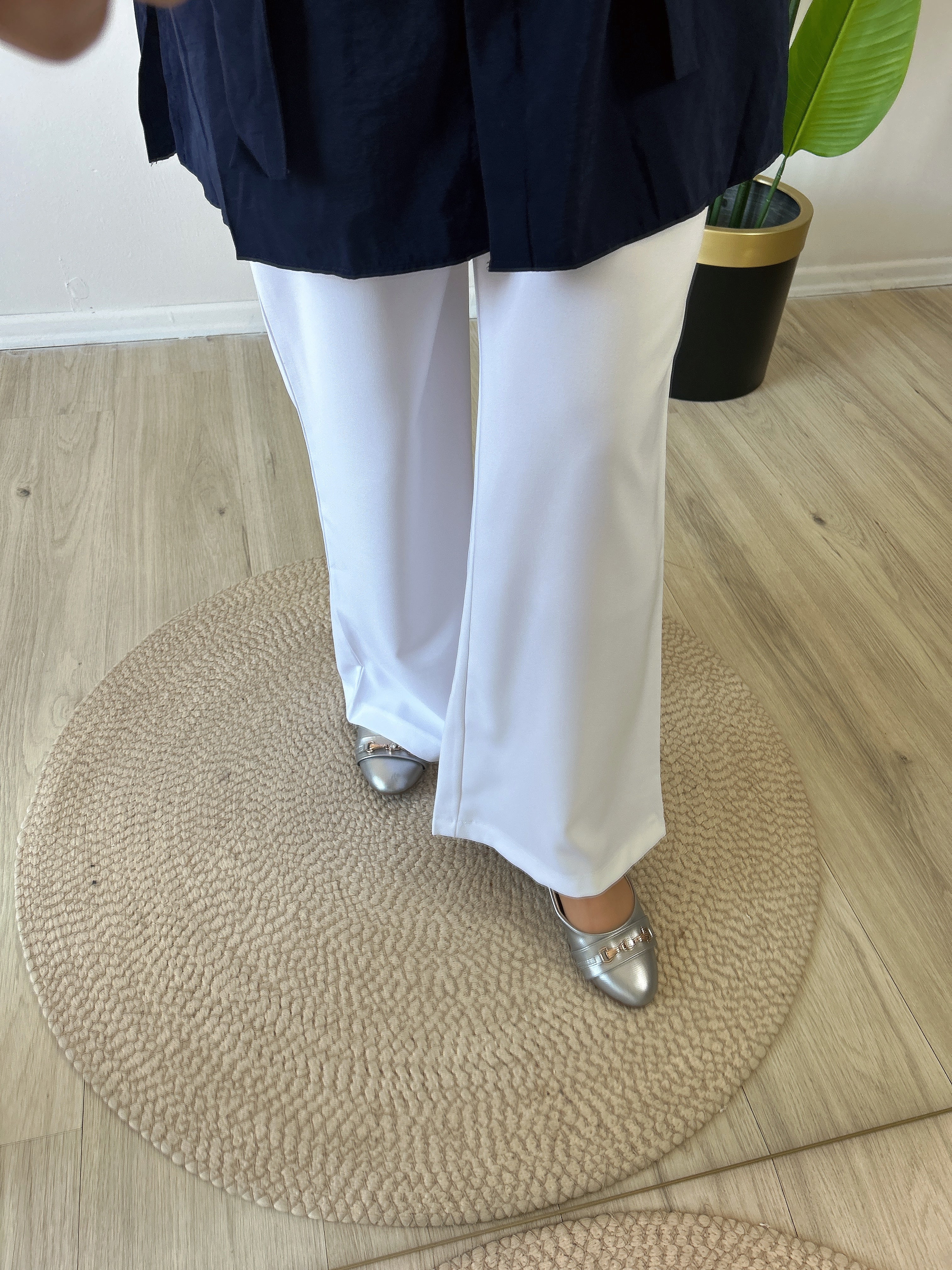 Beyza Palazzo Keten Pantolon Beyaz