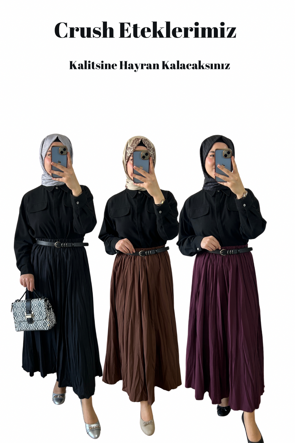 Crush (Kırışık) Etek Bordo