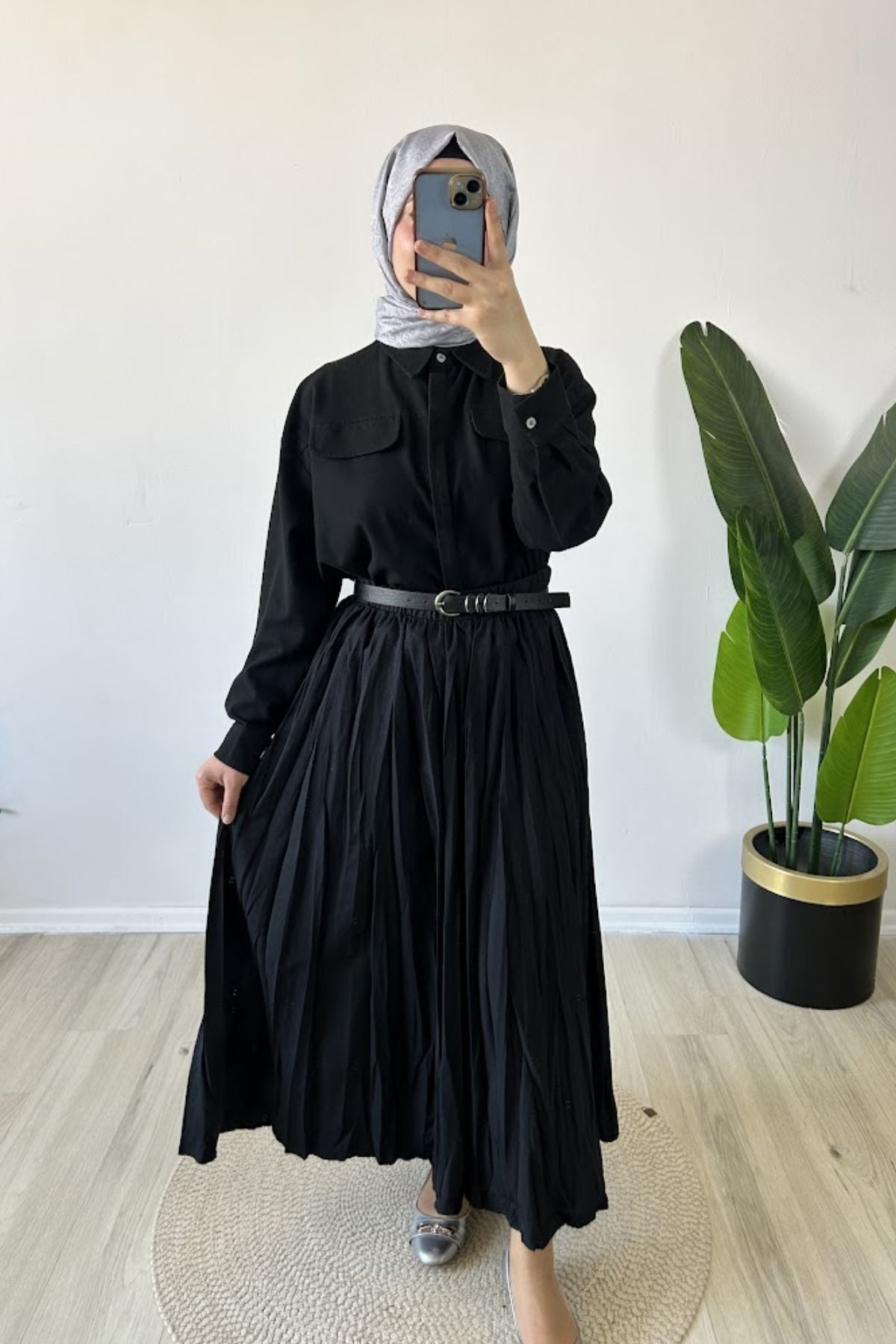 Kraş Kırışık Etek Siyah