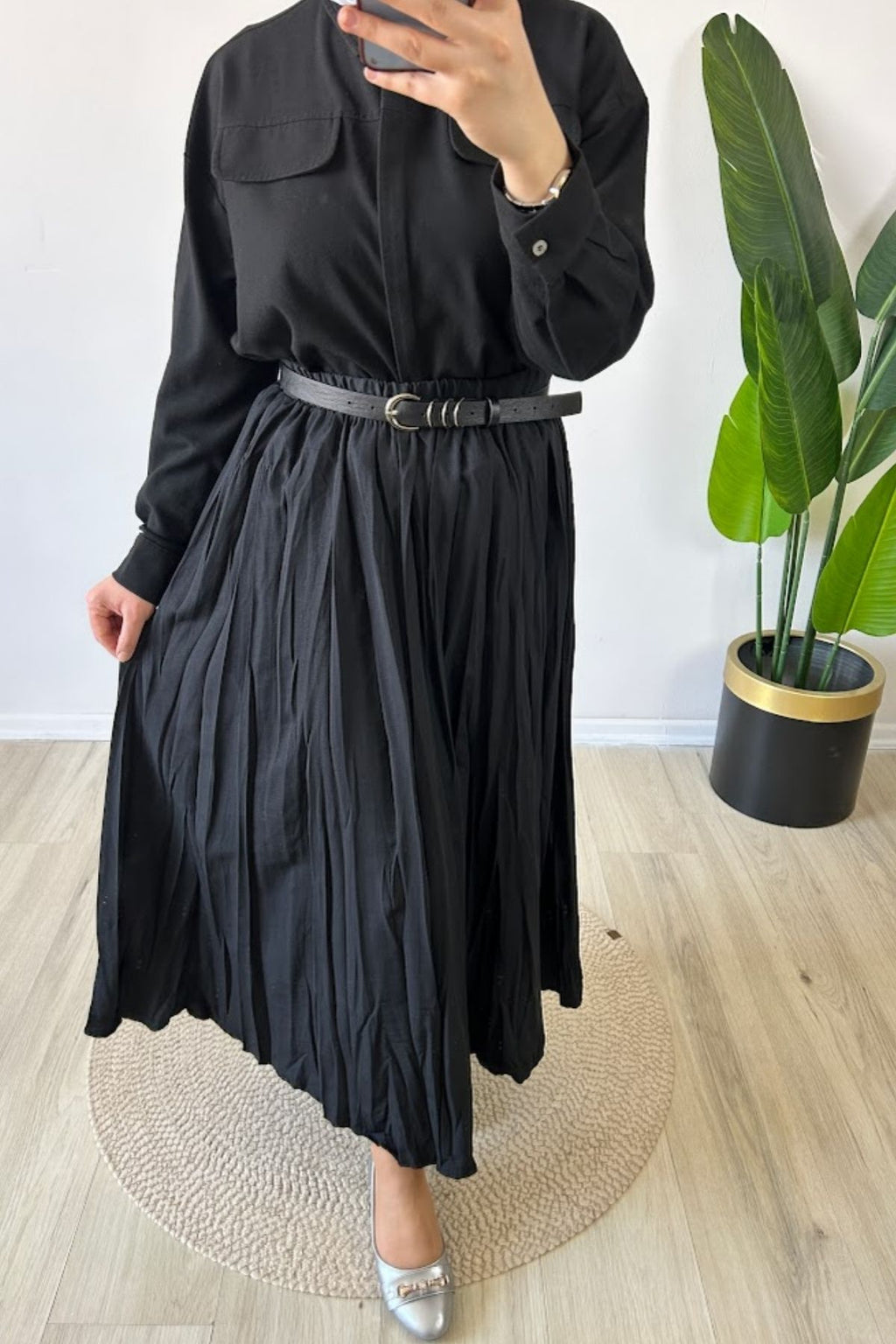 Kraş Kırışık Etek Siyah