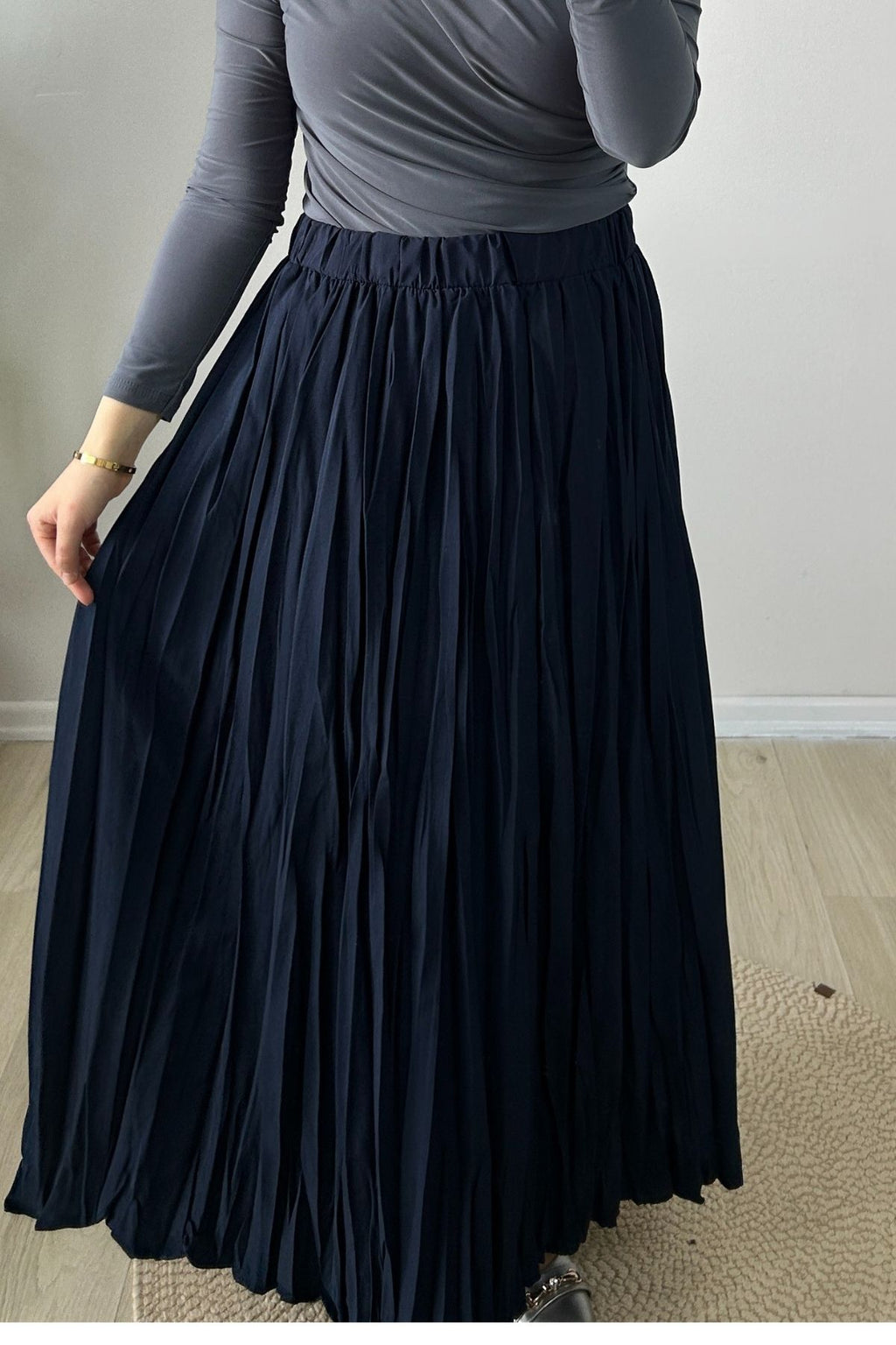 Crush (Kırışık) Etek Lacivert