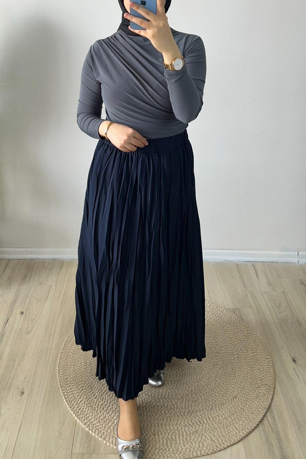 Crush (Kırışık) Etek Lacivert