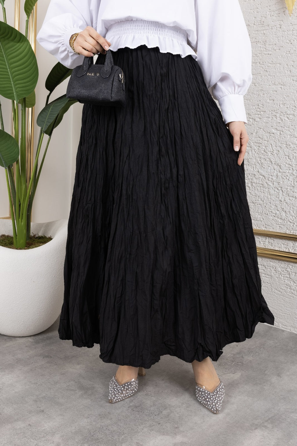 Crush (Kırışık) Etek Siyah Standart Beden