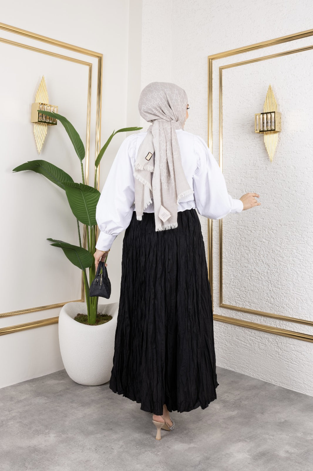 Crush (Kırışık) Etek Siyah Standart Beden