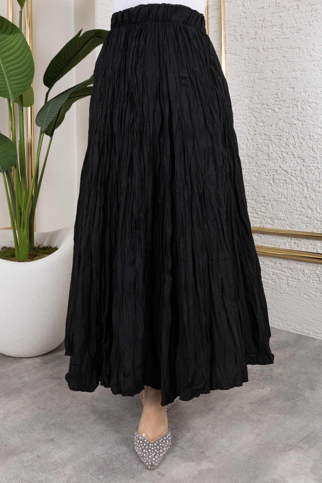 Crush (Kırışık) Etek Siyah Standart Beden