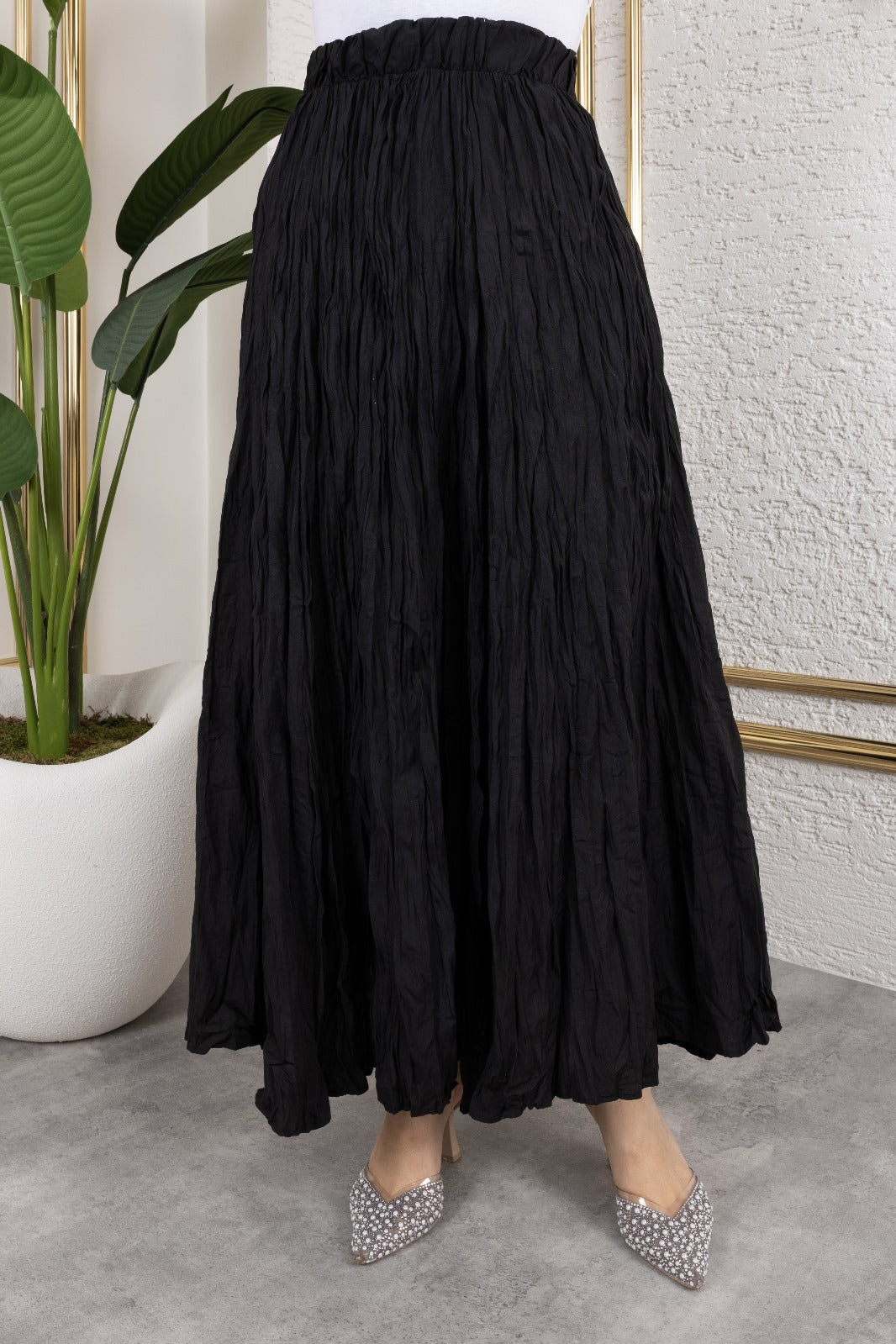 Crush (Kırışık) Etek Siyah Standart Beden