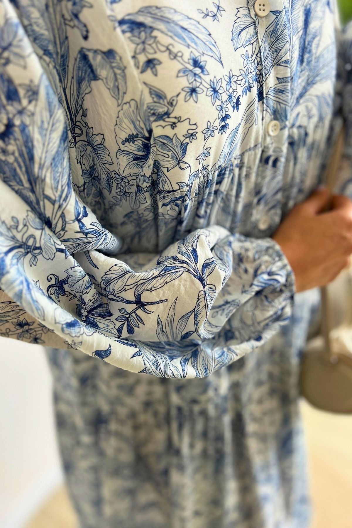 Açık Mavi Yasemin Desenli Tesettür Elbise