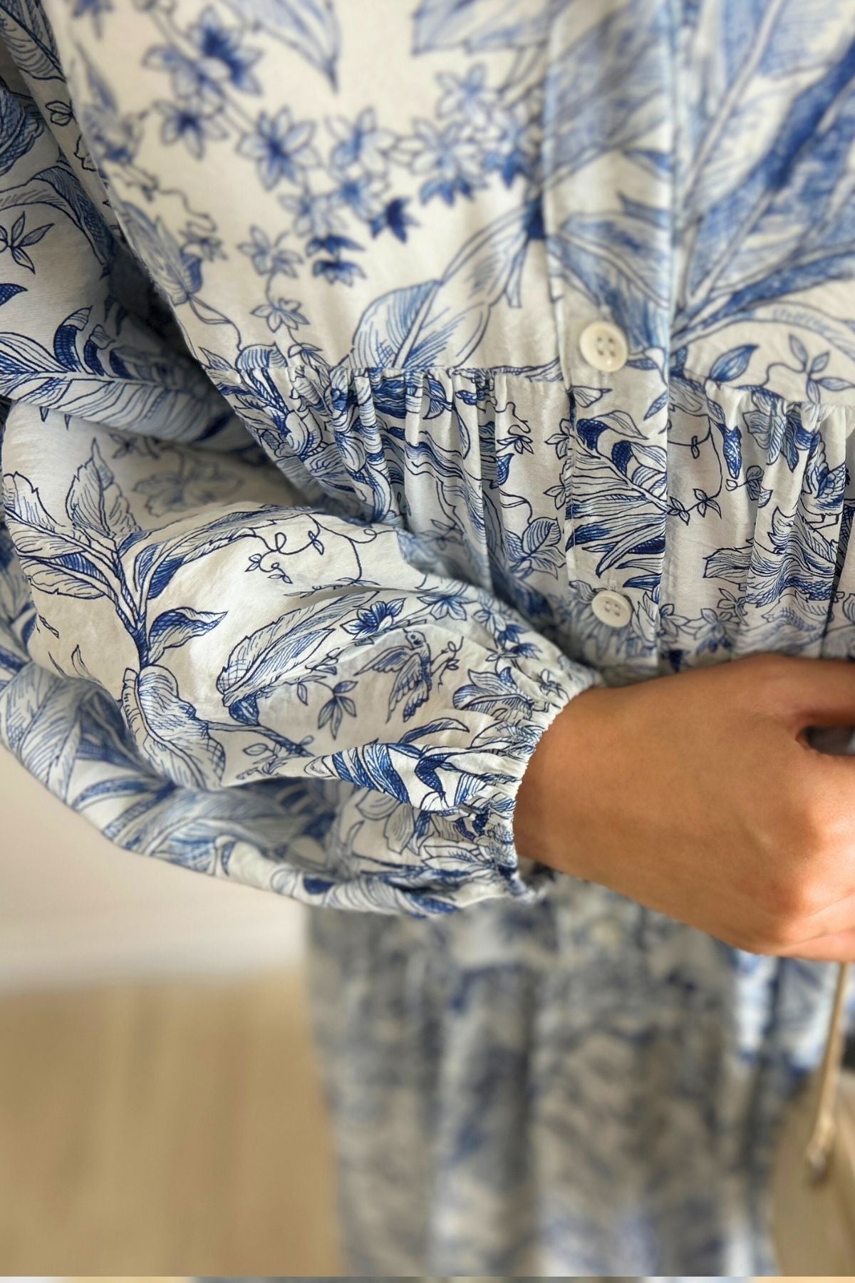 Açık Mavi Yasemin Desenli Tesettür Elbise