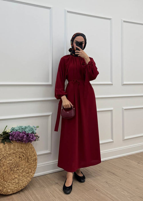 Arya Linda Kumaş Elbise - Bordo