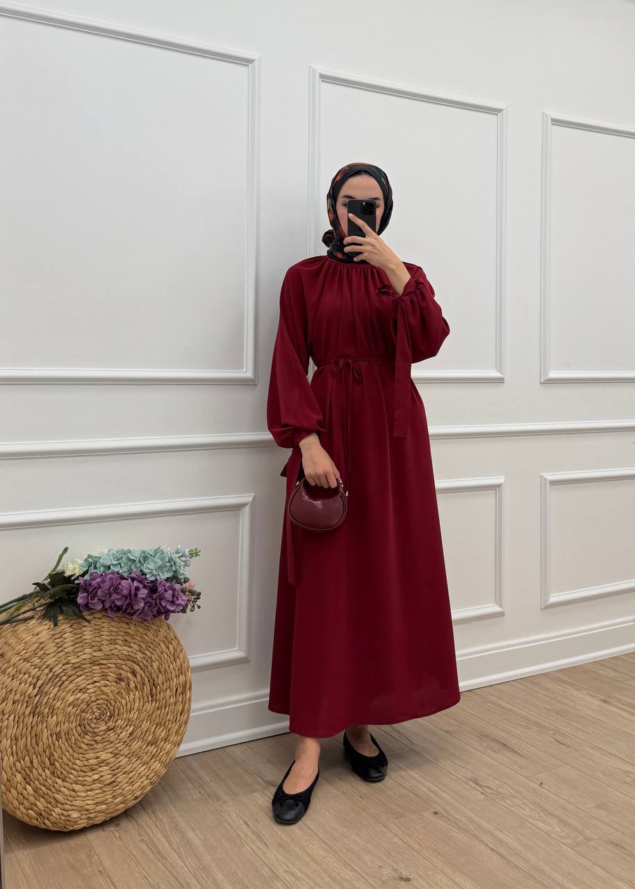 Arya Linda Kumaş Elbise - Bordo