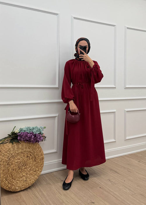 Arya Linda Kumaş Elbise - Bordo