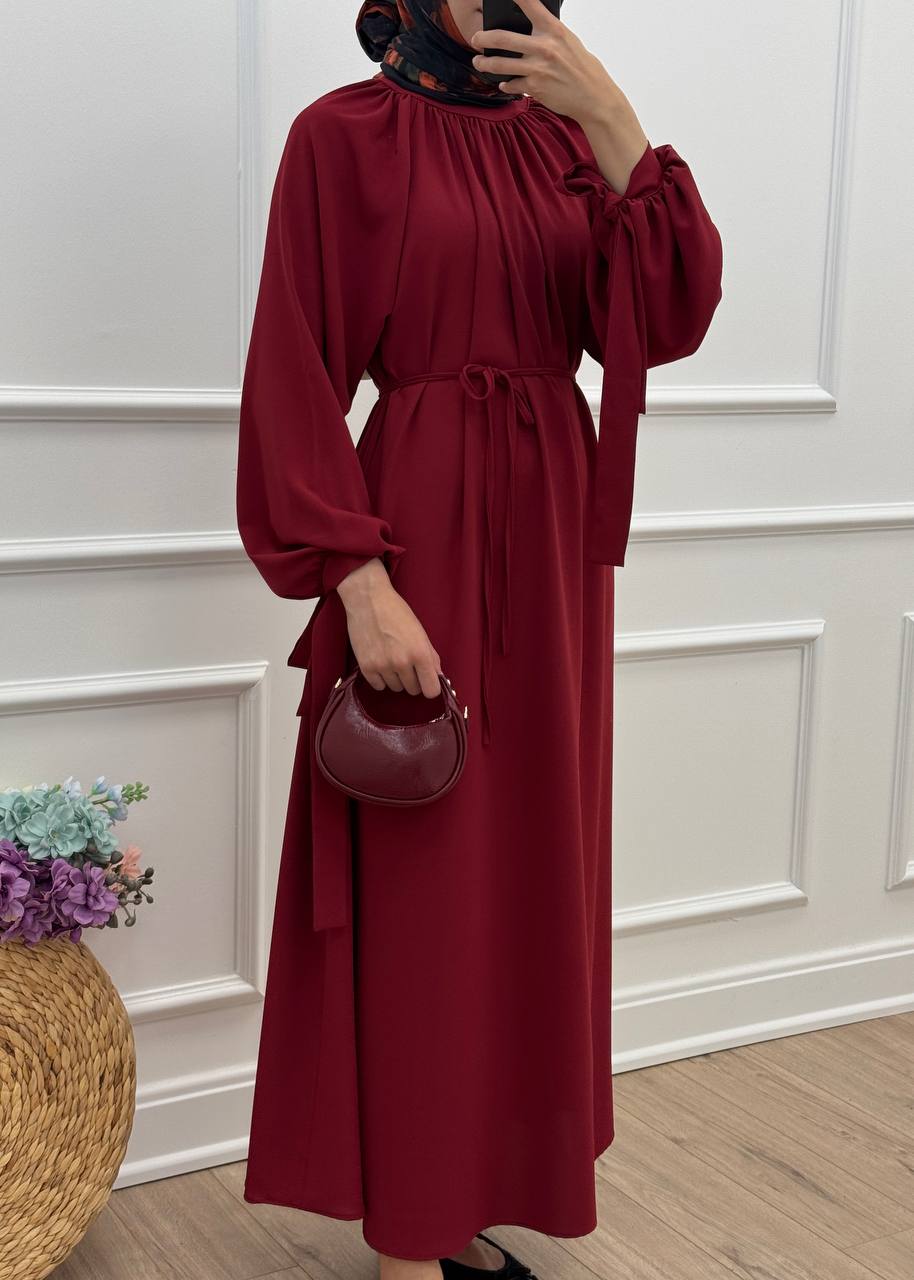 Arya Linda Kumaş Elbise - Bordo