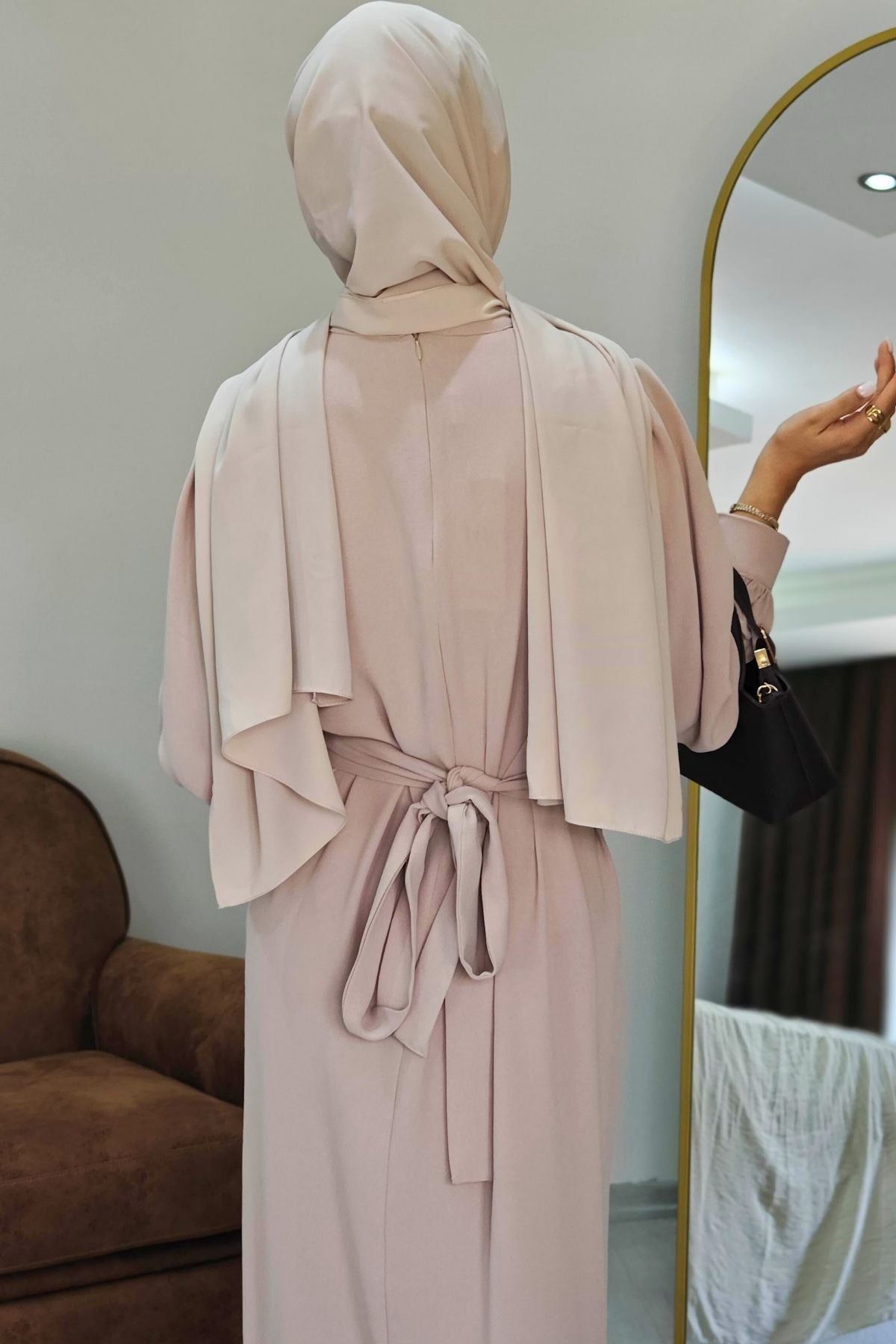 Narin Krep Tesettür Elbise - Taş Rengi