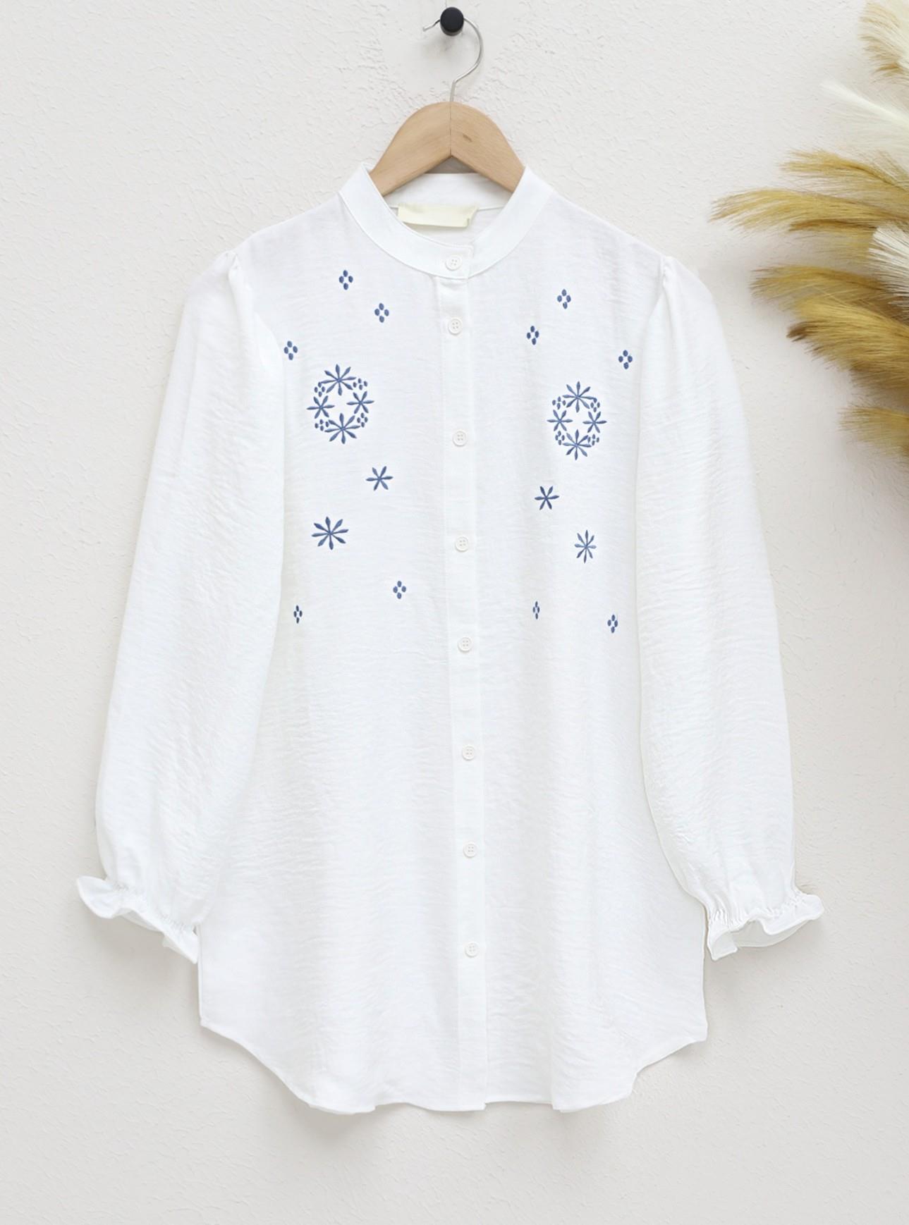 Lalezar Nakış Detaylı Düğmeli Gömlek