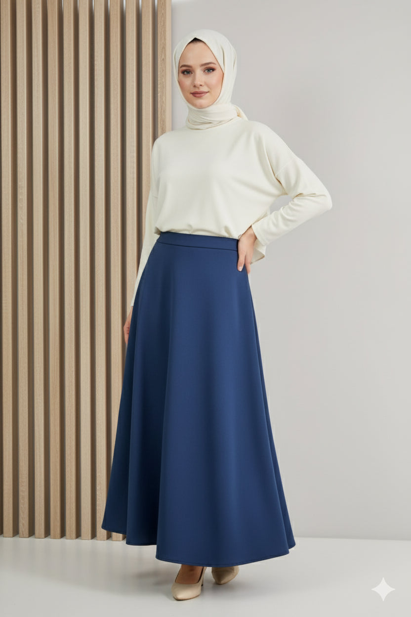Beli Lastikli Scuba Kloş Etek Lacivert
