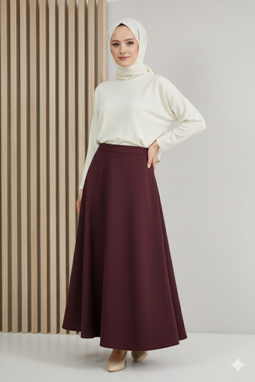 Beli Lastikli Scuba Kloş Etek Bordo