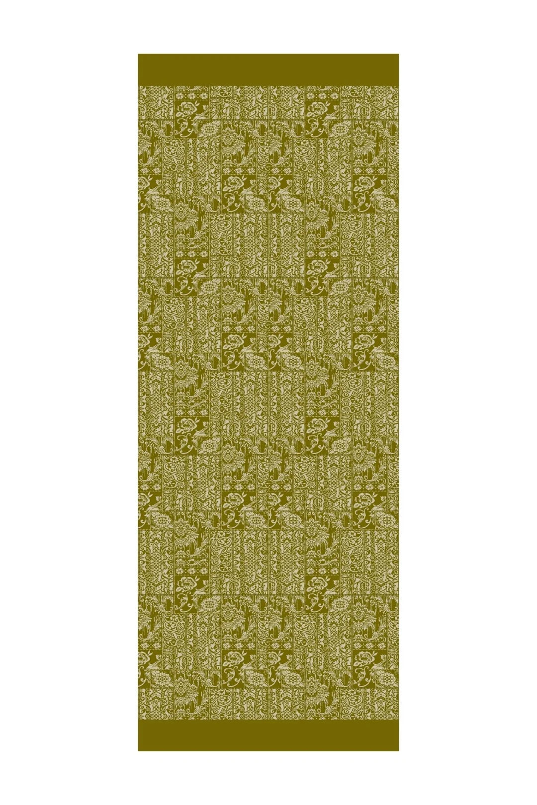 Henna Desen Çift Taraflı Şal Yağ Yeşili - Ekru