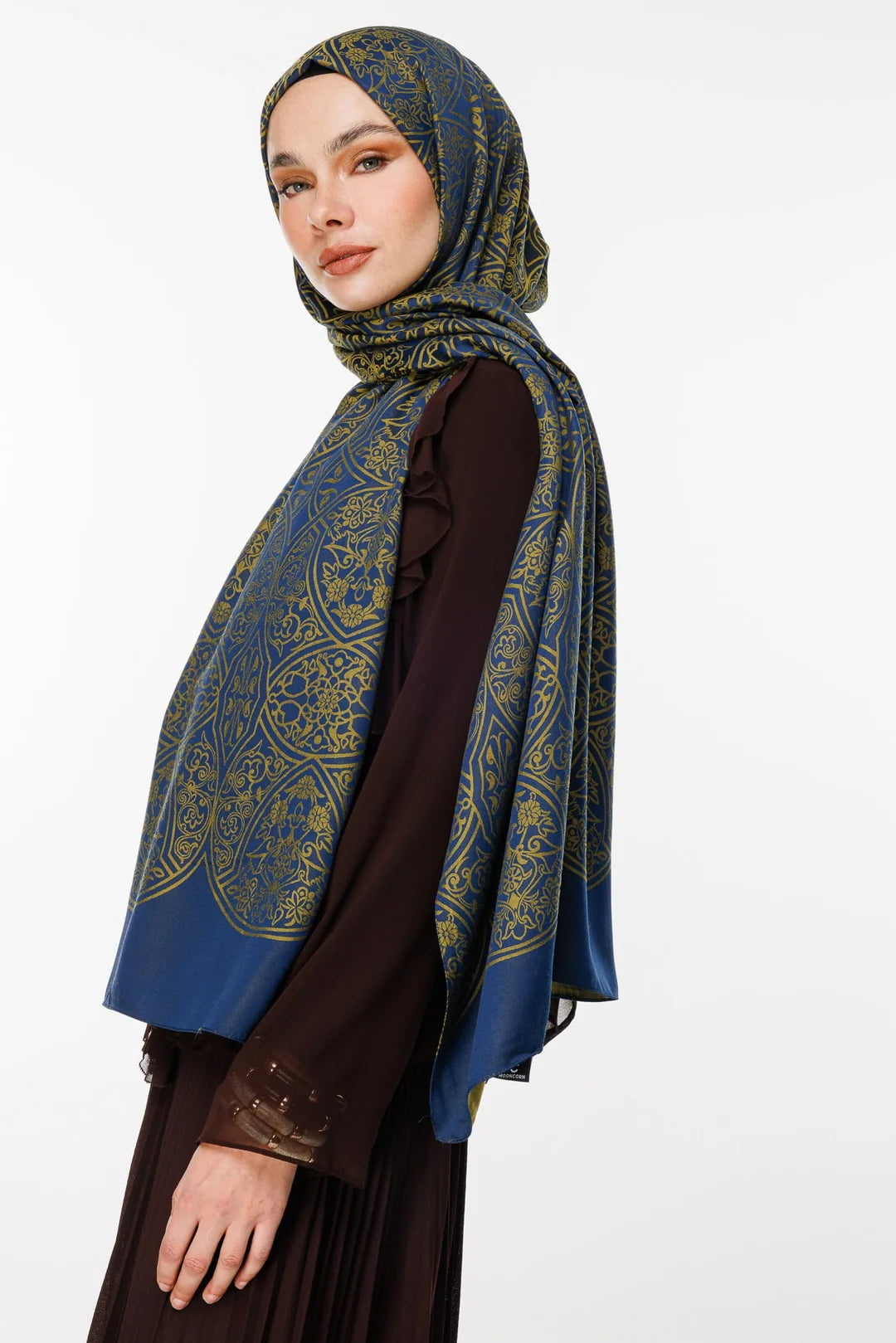 Morocco Desen Çift Taraflı Şal Yağ Yeşili - Lacivert