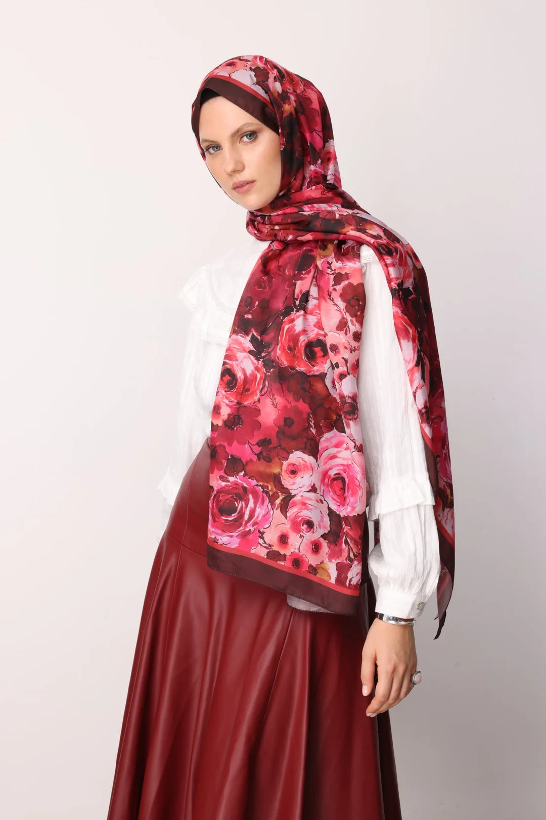 Vensel Desen Pamuk Şal Bordo