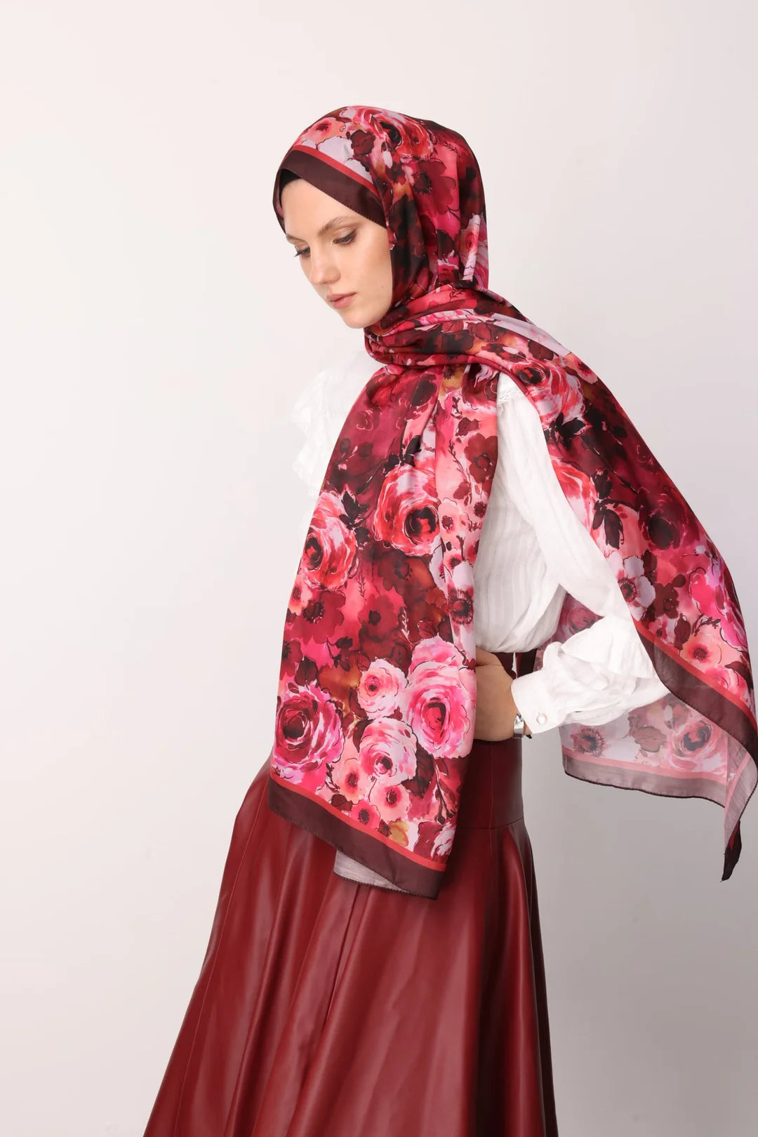 Vensel Desen Pamuk Şal Bordo