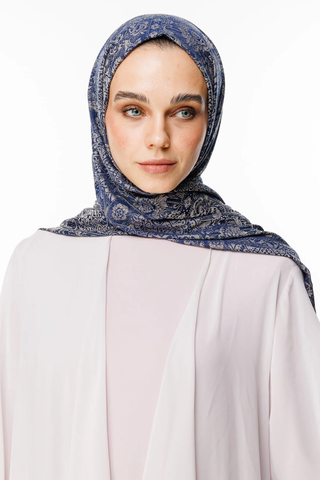 Henna Desen Çift Taraflı Şal Lacivert - Bej