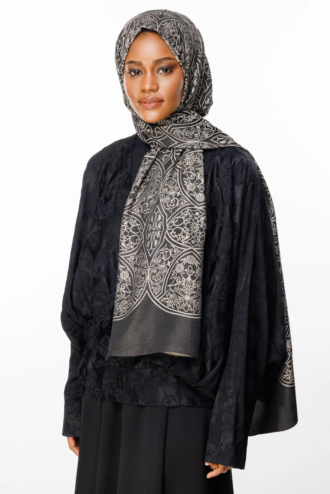 Morocco Desen Çift Taraflı Şal Bej - Siyah