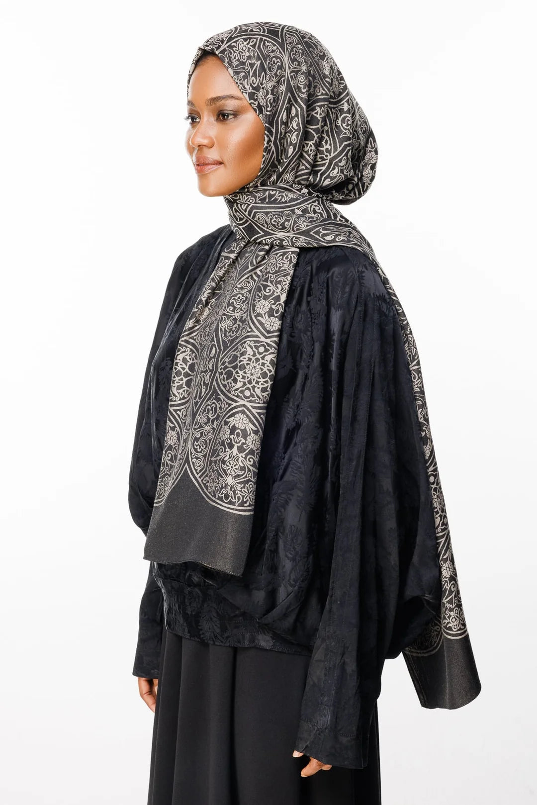 Morocco Desen Çift Taraflı Şal Bej - Siyah