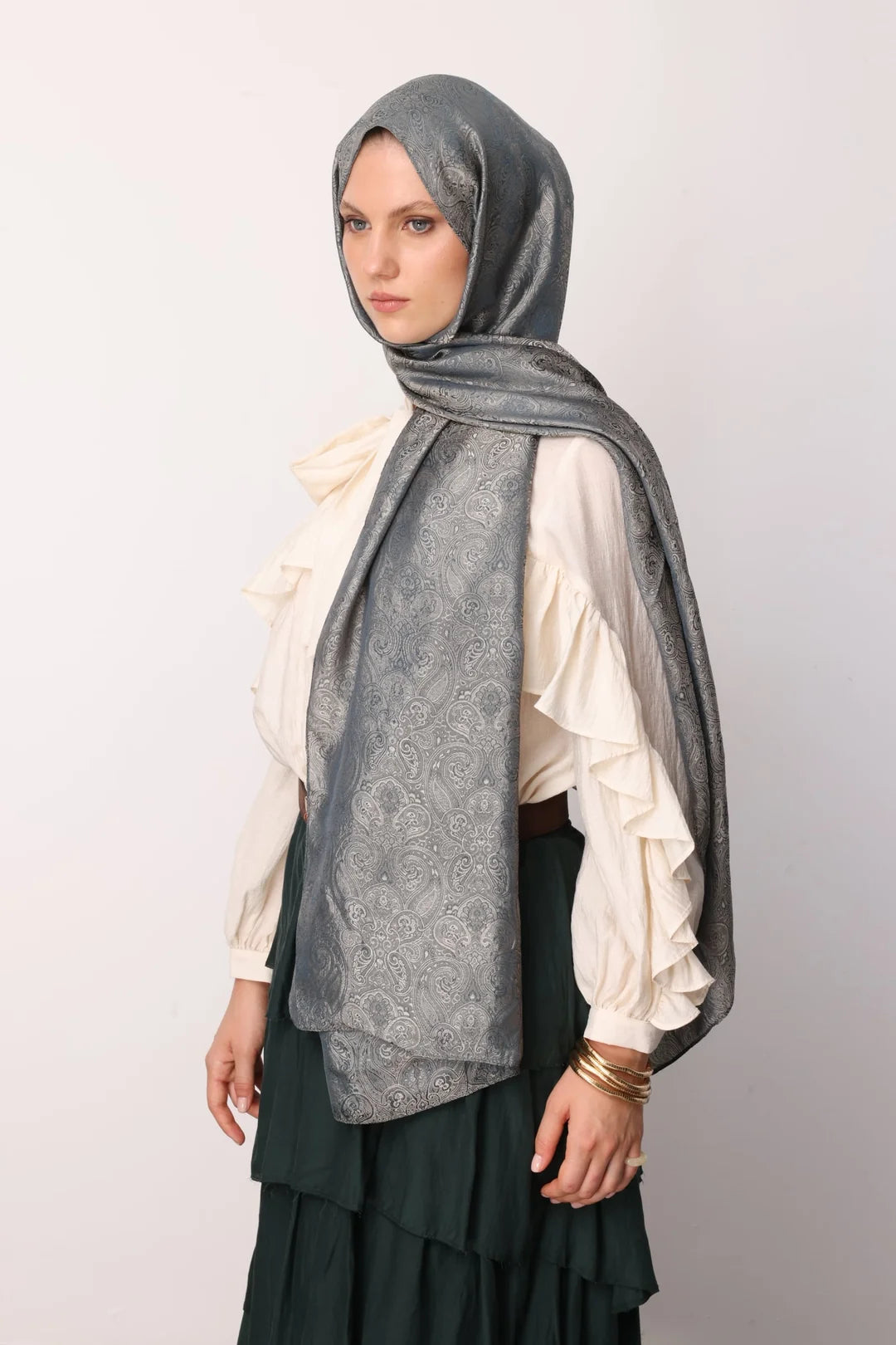 Moren Desen Shine Line Şal Petrol Mavisi - Bej