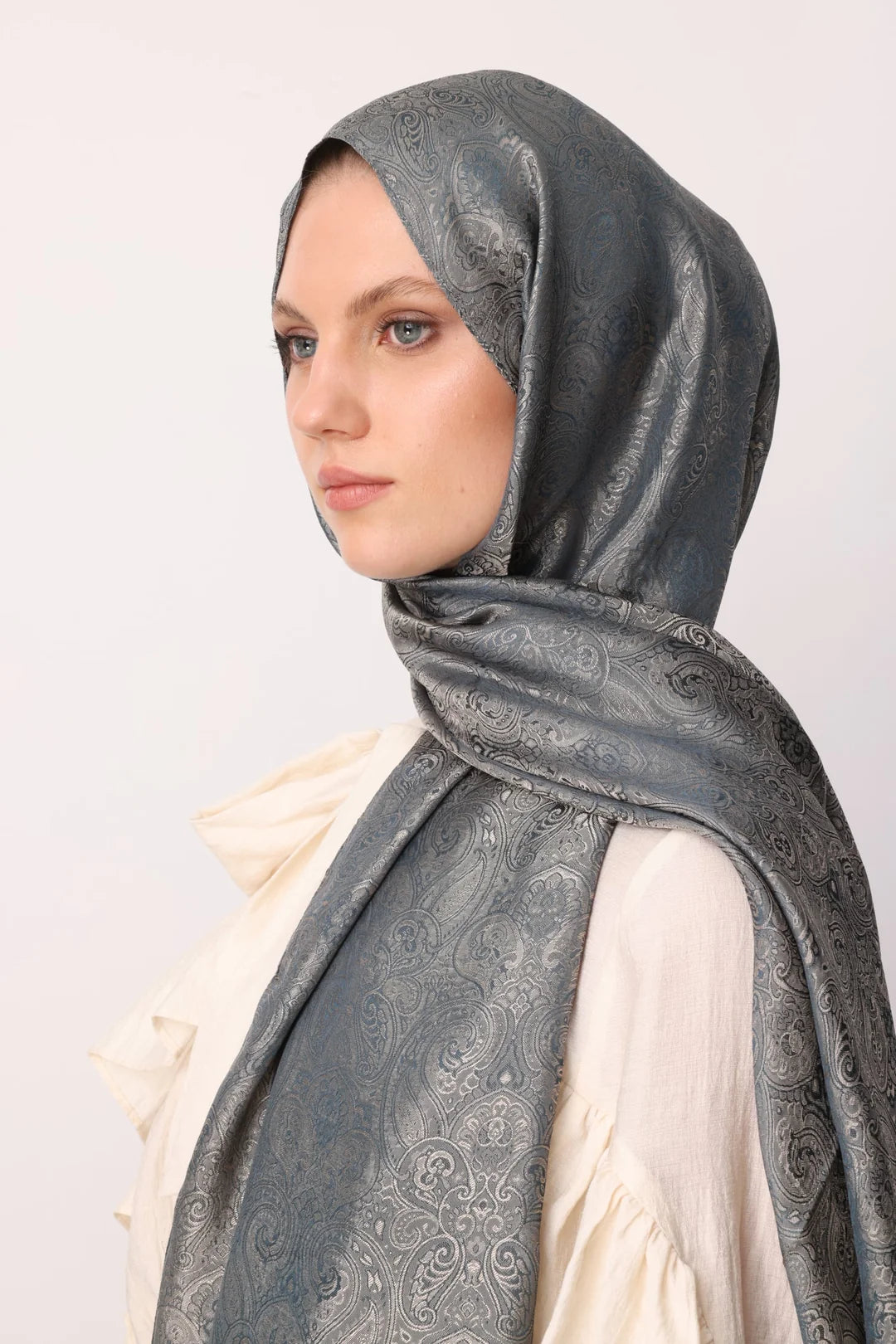 Moren Desen Shine Line Şal Petrol Mavisi - Bej