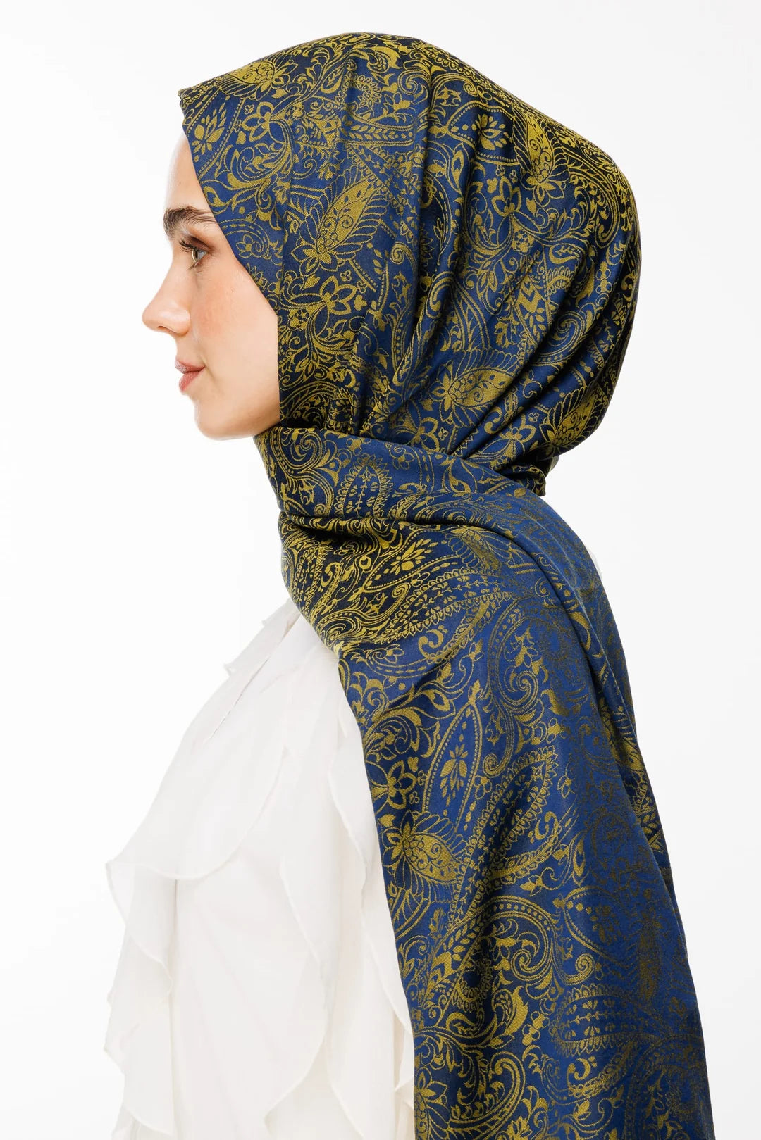 Velora Desen Çift Taraflı Şal Lacivert - Yağ Yeşili