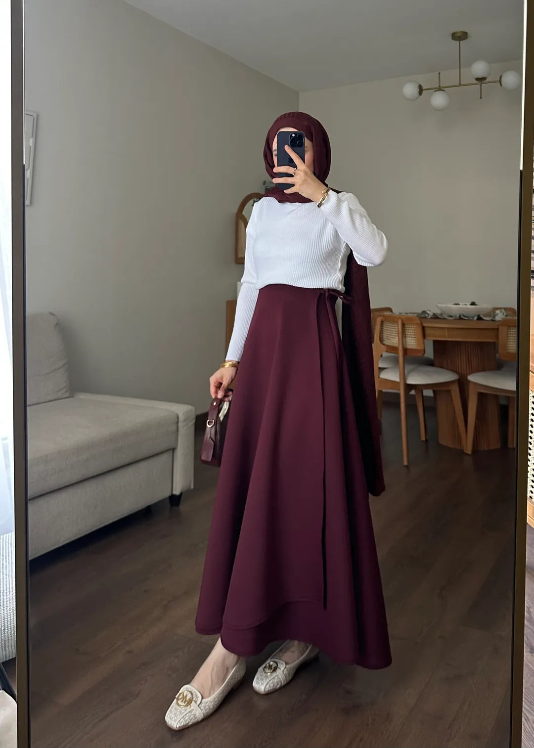 Yandan Bağlamalı Scuba Etek Bordo