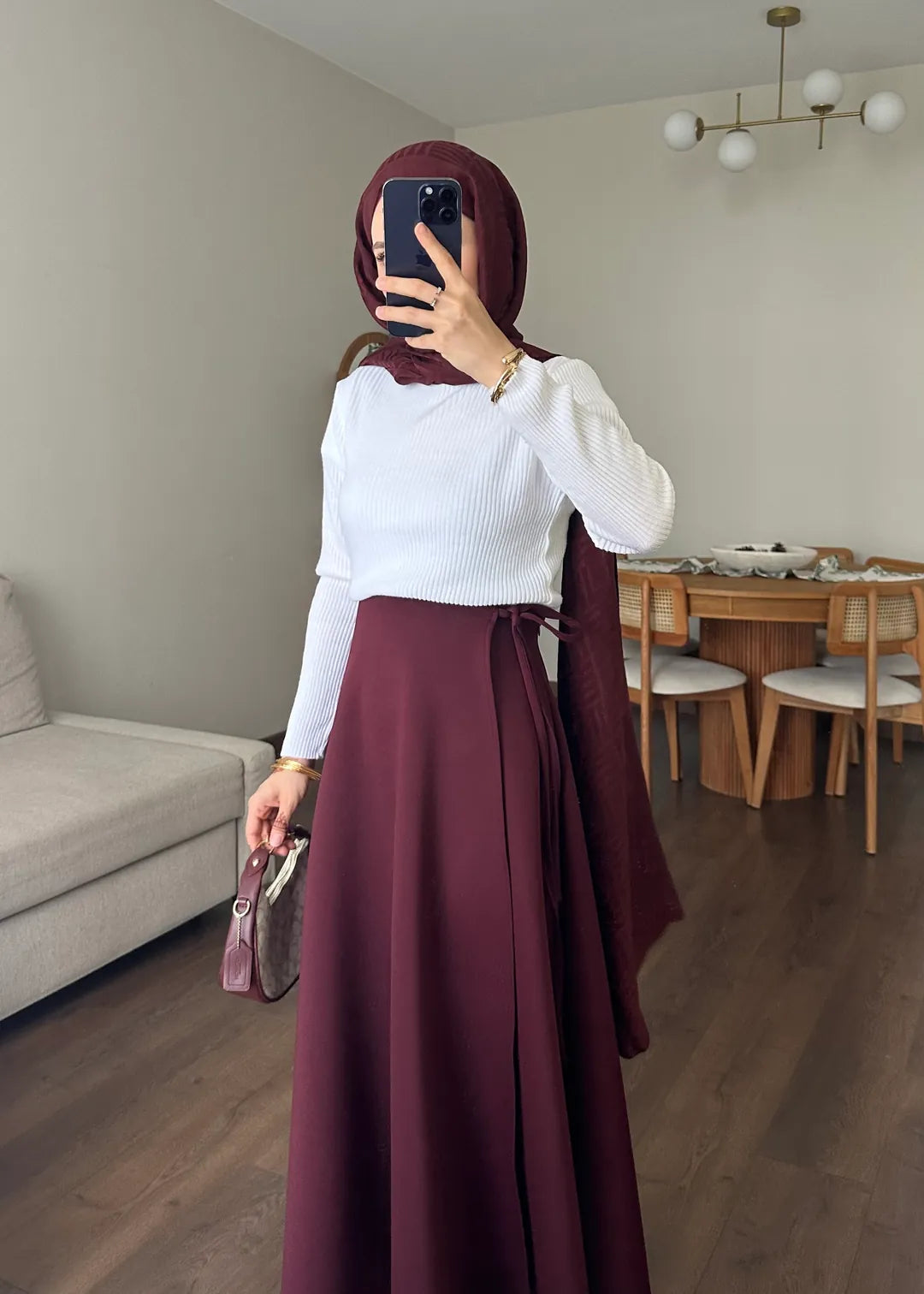 Yandan Bağlamalı Scuba Etek Bordo