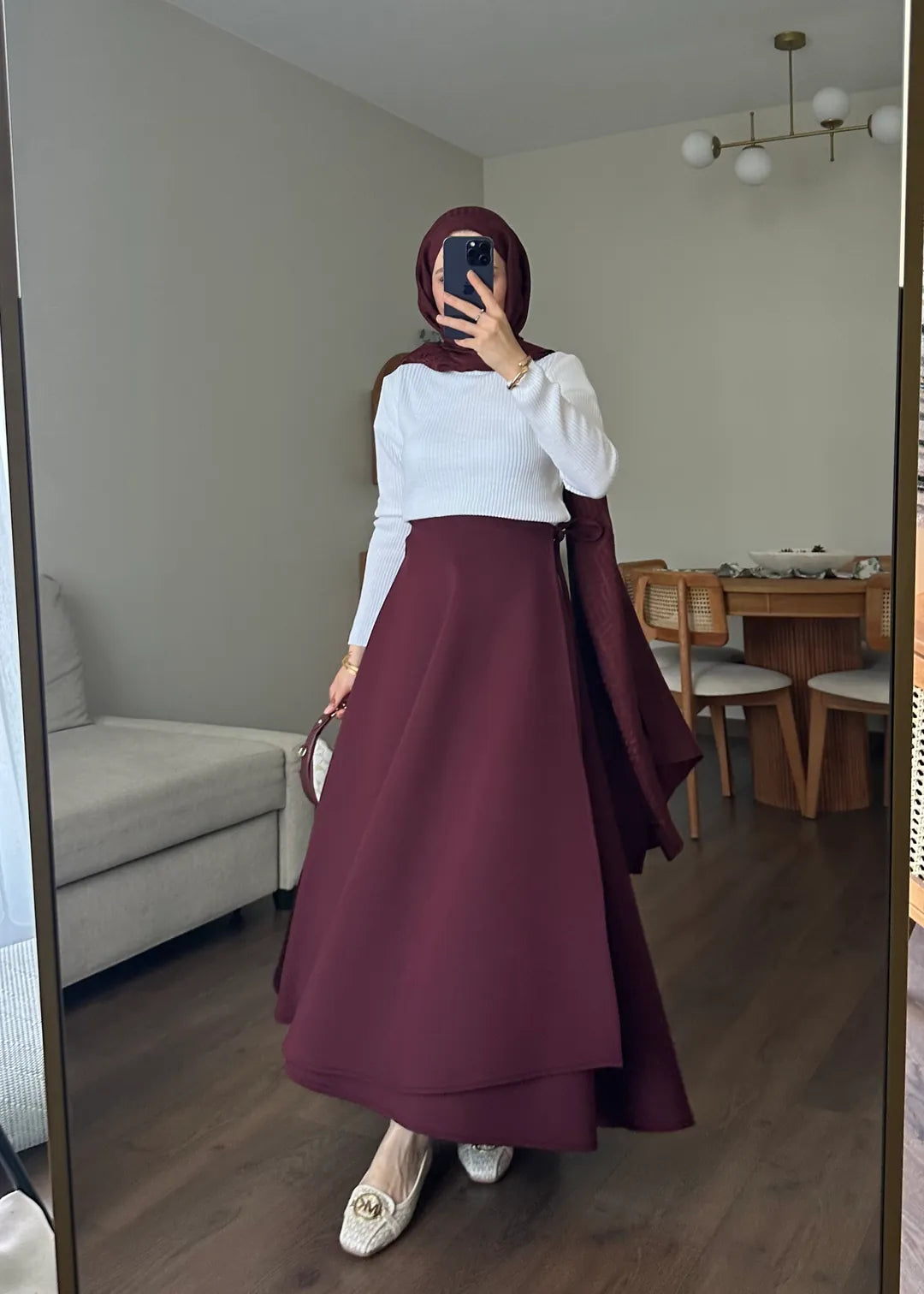 Yandan Bağlamalı Scuba Etek Bordo