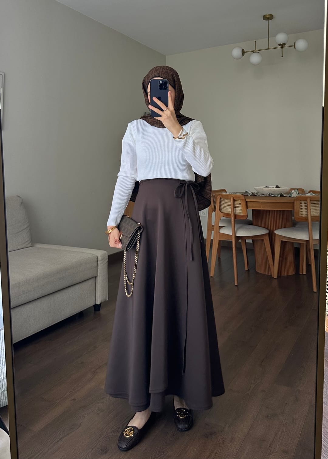 Yandan Bağlamalı Scuba Etek Acı Kahve