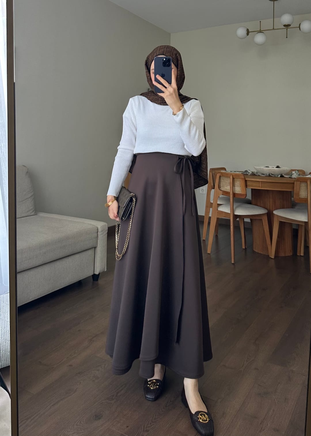 Yandan Bağlamalı Scuba Etek Acı Kahve