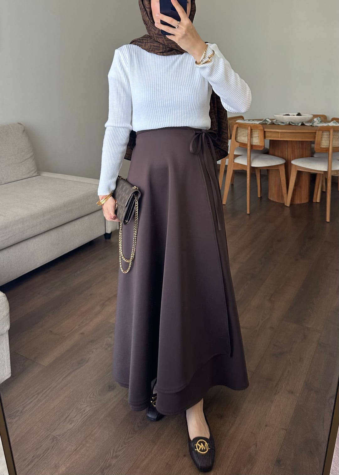 Yandan Bağlamalı Scuba Etek Acı Kahve