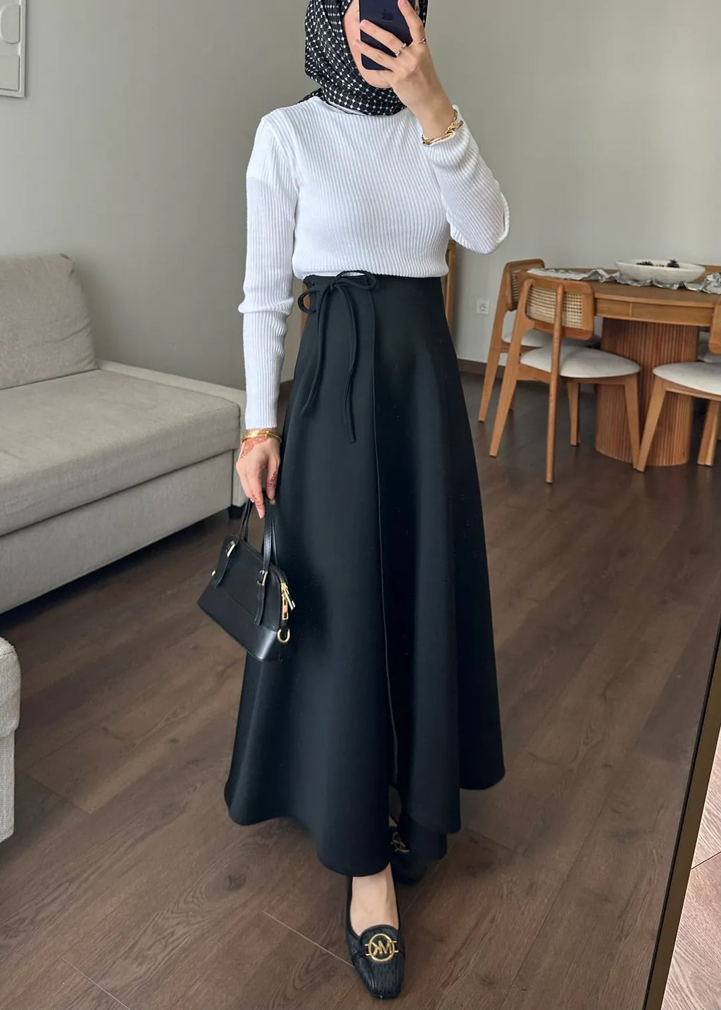 Yandan Bağlamalı Scuba Etek Siyah