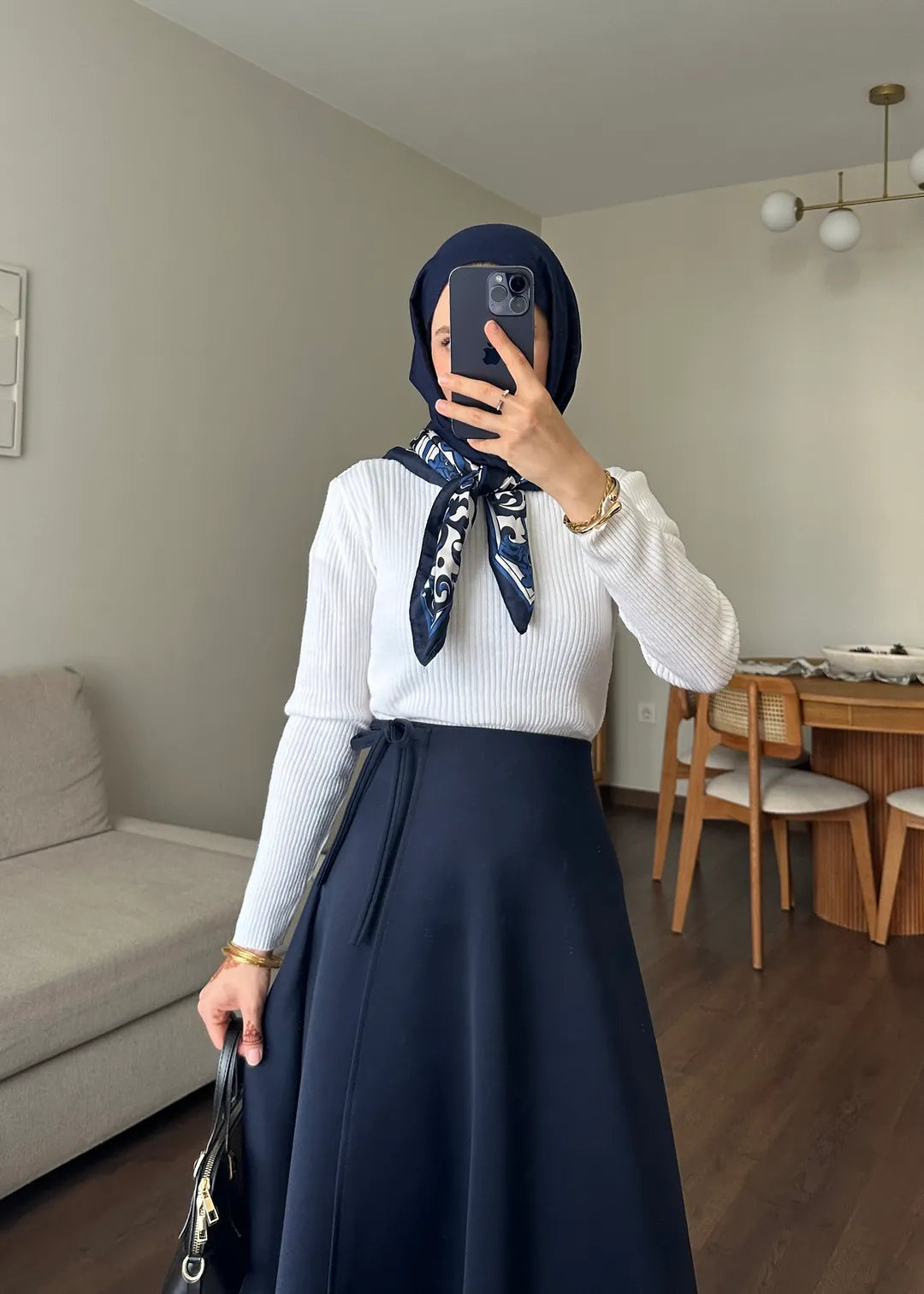 Yandan Bağlamalı Scuba Etek Lacivert