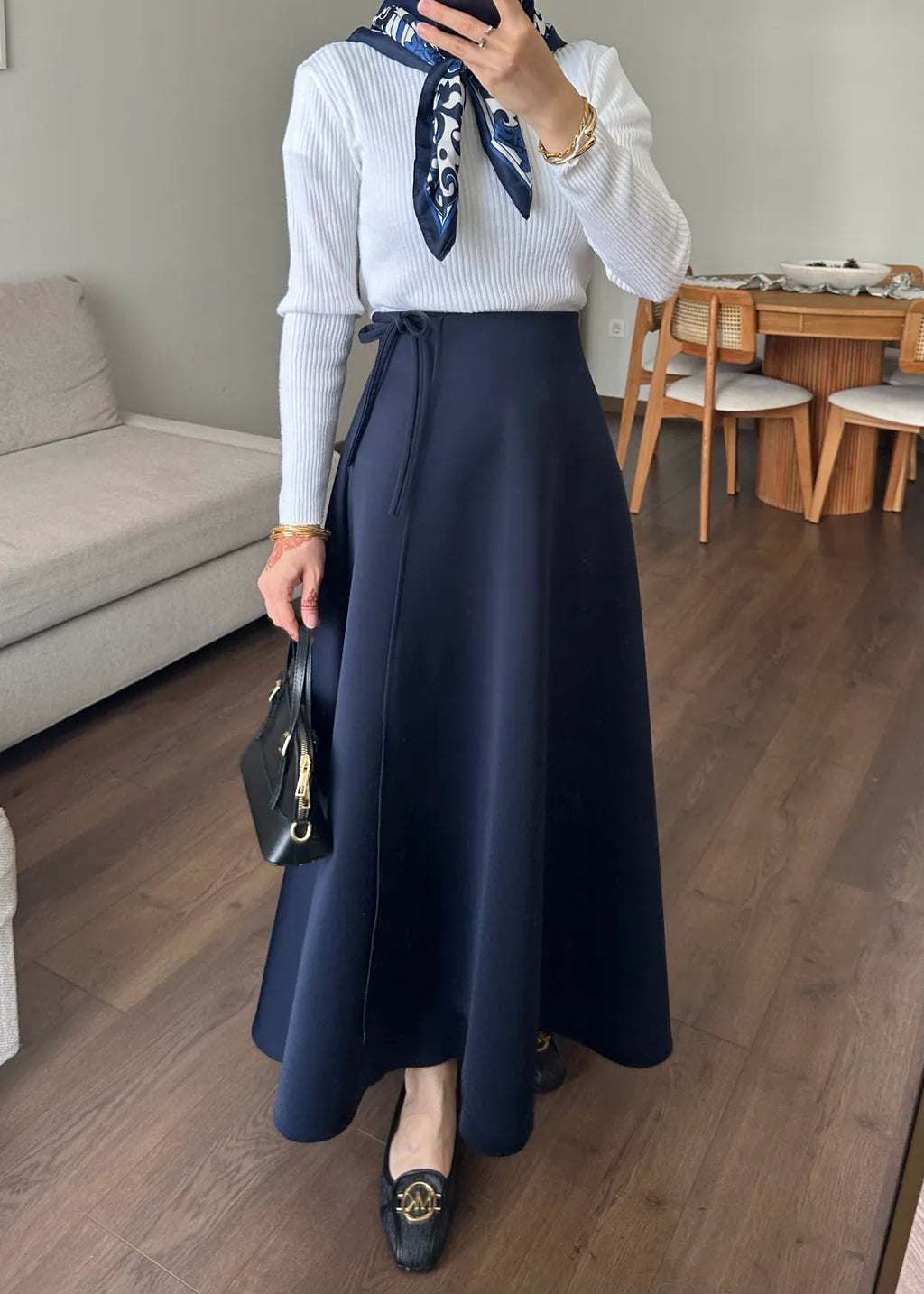 Yandan Bağlamalı Scuba Etek Lacivert